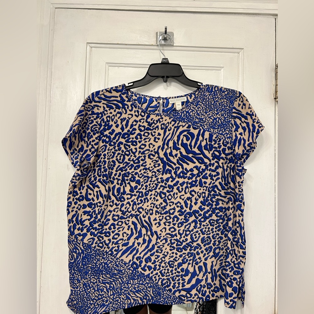 Tan and royal blue blouse, size xxl